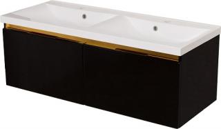Czarna szafka z podwójną umywalką złoty uchwyt 120 cm seria Diamond Gold Gante C