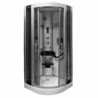 Kabina prysznicowa biała wewnątrz zabudowana z hydromasażem niski brodzik 80x80 cm MO-06089AW