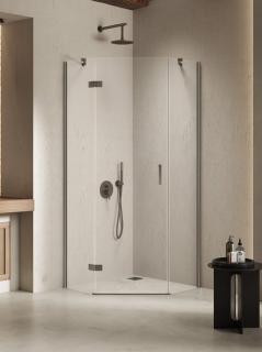 Kabina prysznicowa pięciokątna lewa drzwi uchylne kolor stal szczotkowana 90x90 cm K-4787 New Trendy Nesta Gunmetal Brushed _________________RABAT W_SKLEPIE_________________