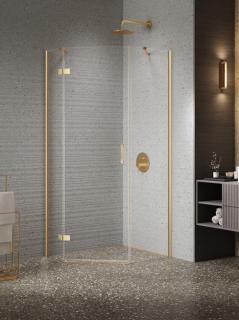 Kabina prysznicowa pięciokątna prawa drzwi uchylne kolor złoto szczotkowane 100x80 cm K-4489 New Trendy Nesta Gold Brushed _________________RABAT W_SKLEPIE_________________