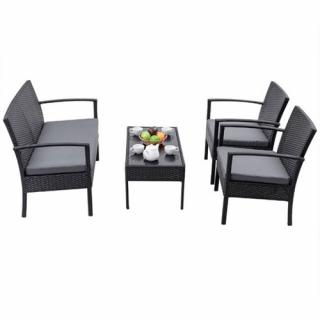 Meble ogrodowe kolor czarny technorattan sofa, stół, krzesła zestaw Pires