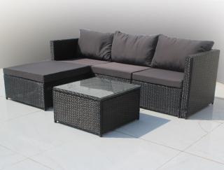 Meble ogrodowe technorattan sofa, stół, dostawka zestaw Volta