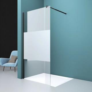 Ścianka prysznicowa 100 cm okucia czarne szkło pas mrożony 8mm Swiss Liniger