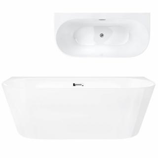 Wanna akrylowa, przyścienna wolnostojąca szeroka krawędź Mono Corsan 150 cm korek klik-klak chrom