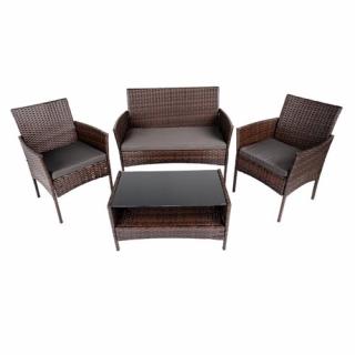 Zestaw mebli ogrodowych z technorattanu stół, sofa, krzesła dla 4 osób Rita brąz