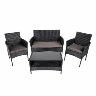 Zestaw mebli ogrodowych z technorattanu stół, sofa, krzesła dla 4 osób Rita czarny