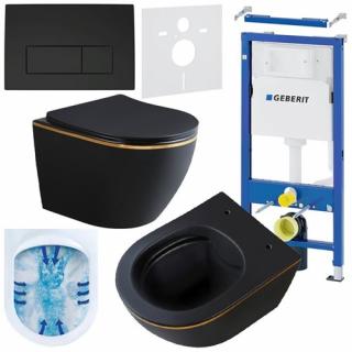 Zestaw podtynkowy stelaż GEBERIT DUOFIX + miska MIZU-MTB-GL-RIM-03 + przycisk DELTA 50 czarny mat _________WYSYŁKA 24H__________