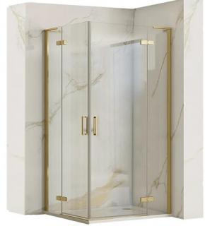 Złota szczotkowana kabina prysznicowa 100x100 uchylna podwójnie Hugo Double Rea Gold _________________RABAT_10%_W_SKLEPIE_________________