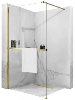 Złota szczotkowana ścianka prysznicowa z półką i wieszakiem 100 cm Aero Gold Evo Rea _________________RABAT_10%_W_SKLEPIE_________________