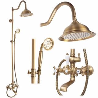 Złoty szczotkowany zestaw prysznicowy z wylewką retro Bergamo Rea _________________RABAT_10%_W_SKLEPIE_________________