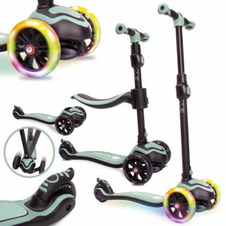 SUNBABY Hulajnoga Dla Dzieci Trójkołowa Miętowa Zielona 3w1 Flesh Koła Led