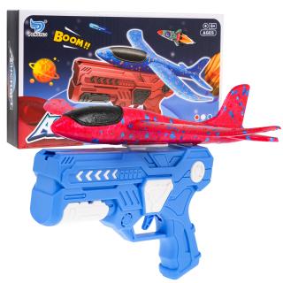 Pistolet z Wyrzutnią Niebieski + Samolot styropianowy Czerwony dla dzieci 127-19.NIE