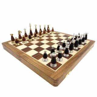 Ekskluzywny zestaw szachowy 40 cm, szachy mosiądz i drewno G635