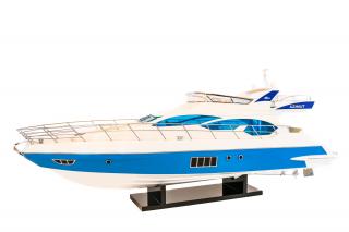 Olbrzymi, drewniany model włoskiej łodzi motorowej Azimut 64 Flybridge 85cm