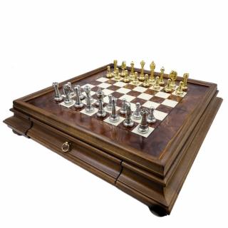 Wielkie ekskluzywne szachy Italfama z pozłacanego metalu 53x53 cm – N137