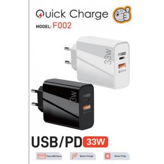 ECOBOX ŁADOWARKA SIECIOWA PD 1xUSB-C QC 1xUSB 33W BIAŁA