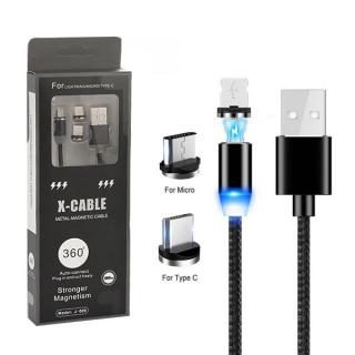 KABEL USB 3w1 MAGNETYCZNY 360 CZARNY IPHONE MICRO TYP-C  6 6S IPAD AIR  2 / 5 5S 5G