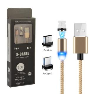 KABEL USB 3w1 MAGNETYCZNY 360 ZŁOTY IPHONE MICRO TYP-C  IPHONE