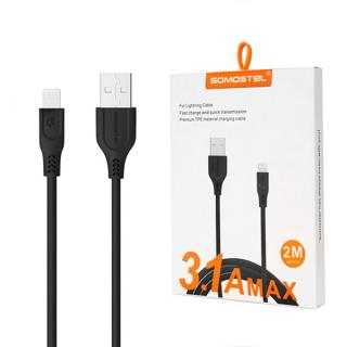 KABEL USB IPHONE 3.1A SOMOSTEL CZARNY 3100mAh QUICK CHARGER QC 3.0 2M POWERLINE SMS-BT02