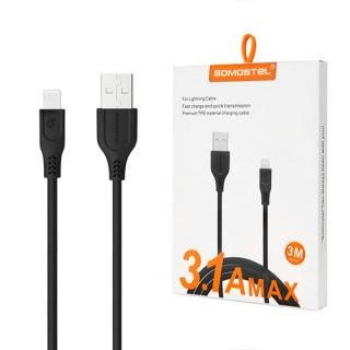 KABEL USB IPHONE 3.1A SOMOSTEL CZARNY 3100mAh QUICK CHARGER QC 3.0 3M POWERLINE SMS-BT03