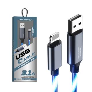 KABEL USB IPHONE 3.1A SOMOSTEL LED BLUE 3100mAh QUICK CHARGER QC 1.2M POWERLINE SMS-BY01 NIEBIESKI