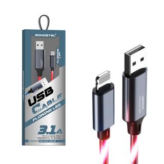 KABEL USB IPHONE 3.1A SOMOSTEL LED RED 3100mAh QUICK CHARGER QC 1.2M POWERLINE SMS-BY01 CZERWONY