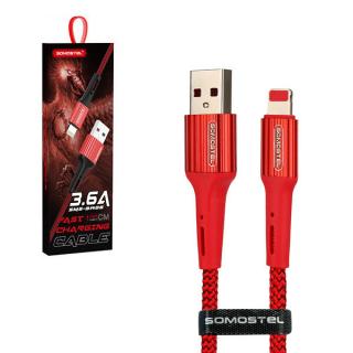 KABEL USB IPHONE 3.6A SOMOSTEL CZERWONY 3600mAh QUICK CHARGER QC 3.0 1M POWERLINE SMS-BW06