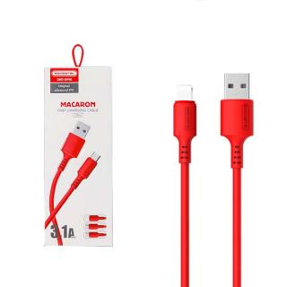 KABEL USB IPHONE 3A SOMOSTEL CZERWONY 3100mAh QUICK CHARGER 1.2M  SMS-BP06 MACARON