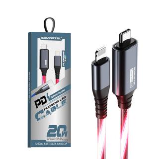 KABEL USB IPHONE DO TYP-C  3.1A SOMOSTEL LED CZERWONY 20W QUICK CHARGER QC 1.2M PD SMS-BY02