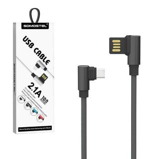 KABEL USB MICRO 2.1A SOMOSTEL CZARNY KĄTOWY 2100mAh QUICK CHARGER QC 3.0 1M POWERLINE SMS-BW01