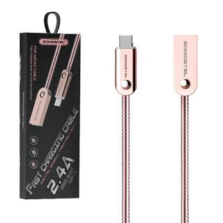 KABEL USB MICRO 2.4A SOMOSTEL RÓŻOWY 2400mAh QUICK CHARGER QC 3.0 1M POWERLINE SMS-BJ01 USB-C METAL