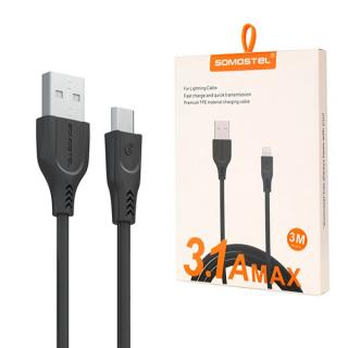 KABEL USB MICRO 3.1A SOMOSTEL CZARNY 3100mAh QUICK CHARGER QC 3.0 3M POWERLINE SMS-BT03