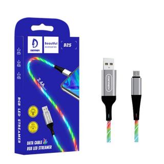 KABEL USB MICRO DENMEN LED STREMER 1M SREBRNY D25 2,4A