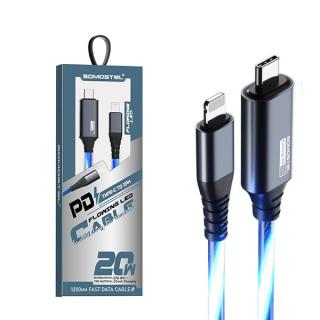 KABEL USB PD IPHONE DO TYP-C 3.1A SOMOSTEL LED NIEBIESKI 20W QUICK CHARGER QC 1M SMS-BY02