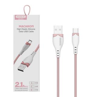 KABEL USB TYP-C 2.1A SOMOSTEL RÓŻOWY 2100mAh QUICK CHARGER 1.2M POWERLINE USB-C SMS-BP04 MACARON