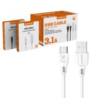 KABEL USB TYP-C 3.1A SOMOSTEL BIAŁY 3100mAh QUICK CHARGER QC 3.0 1.2 M POWERLINE SMS-BT09 ECL