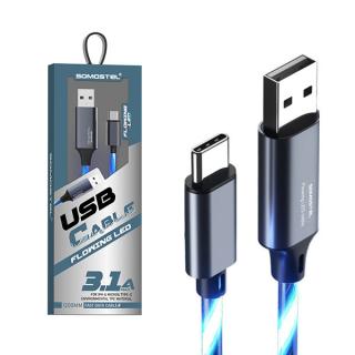 KABEL USB TYP-C 3.1A SOMOSTEL LED BLUE 3100mAh QUICK CHARGER QC 1.2M POWERLINE SMS-BY01 NIEBIESKI