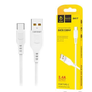 KABEL USB TYP-C DENMEN BIAŁY 2,4A 1M USB-C D01T