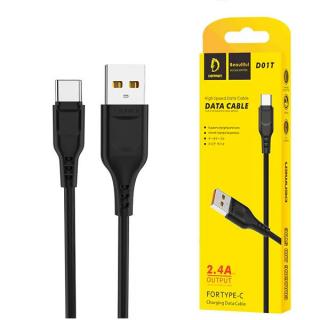 KABEL USB TYP-C DENMEN CZARNY 2,4A 1M USB-C D01T