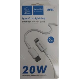 KABEL USB TYP-C DO IPHONE PD USB-C 3,6A DENMEN BIAŁY 2M D65 20W