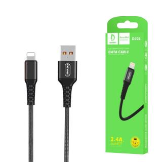 KABEL USB WZMACNIANY OPLOT IPHONE DENMEN CZARNY 1M D02L - USZKODZONE PUDEŁKO