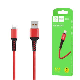 KABEL USB WZMACNIANY OPLOT IPHONE DENMEN CZERWONY 1M D02L