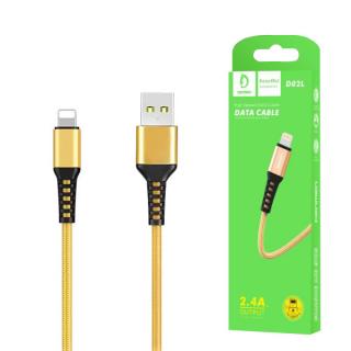 KABEL USB WZMACNIANY OPLOT IPHONE DENMEN ZŁOTY 1M D02L