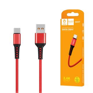 KABEL USB WZMACNIANY OPLOT TYP-C DENMEN CZERWONY 1M D02T