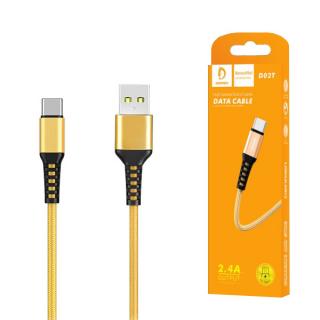 KABEL USB WZMACNIANY OPLOT TYP-C DENMEN ZŁOTY 1M D02T