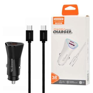 ŁADOWARKA SAMOCHODOWA 38W KABEL TYP-C CZARNA SOMOSTEL  SMS-A92 QUICK CHARGE USB-C QC 3.0