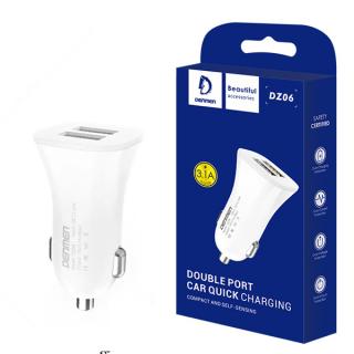 ŁADOWARKA SAMOCHODOWA 3A BIAŁA DENMEN 3100mA DUAL FAST CHARGING 2XUSB DZ06 15W