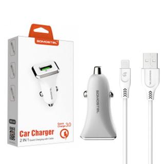 ŁADOWARKA SAMOCHODOWA 3A + KABEL IPHONE BIAŁA SOMOSTEL 3100mA SMS-A43 QUICK CHARGE QC 3.0