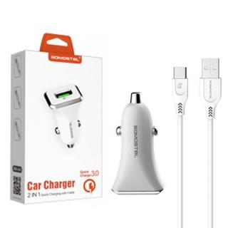 ŁADOWARKA SAMOCHODOWA 3A + KABEL TYP-C BIAŁA SOMOSTEL 3100mA SMS-A43 QUICK CHARGE USB-C QC 3.0