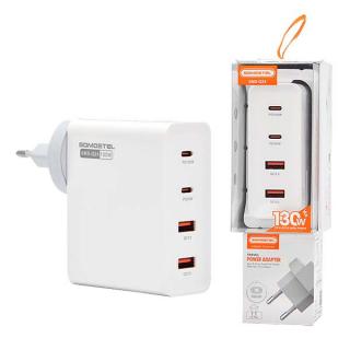 ŁADOWARKA SIECIOWA 130W GaN BIAŁA SOMOSTEL POWER DELIVERY Q24 2XPD + 2XUSB